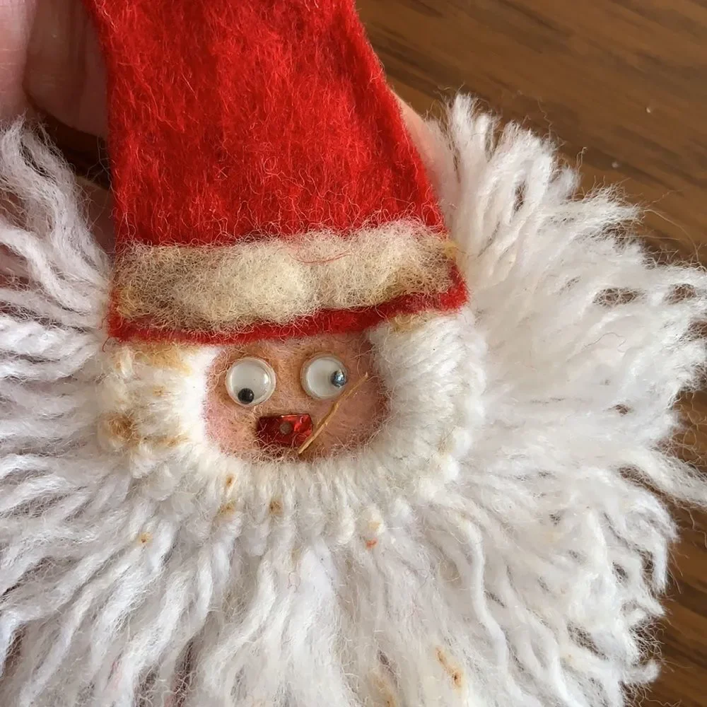 2‎ Kitschy Vtg handmade Santa Claus Christmas tree ornaments